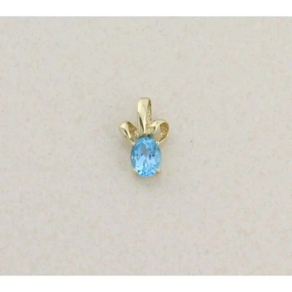 Pendant Only 10k Yellow Gold Natural Blue Topaz Pendant - Picture 5 of 5